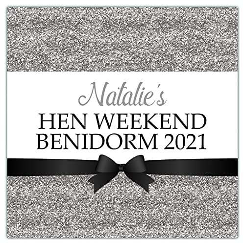 Personalised Hen Night Party Stickers Silver Printed Glitter Effect