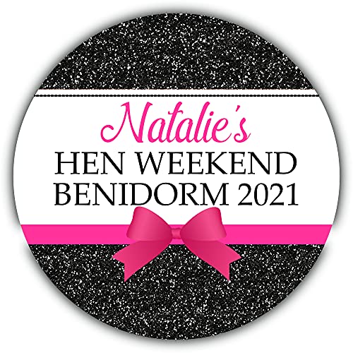 Personalised Hen Night Party Stickers Black Printed Glitter Effect