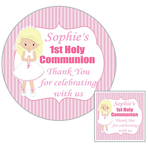 Personalised First Holy Communion Party Stickers Girl Pink