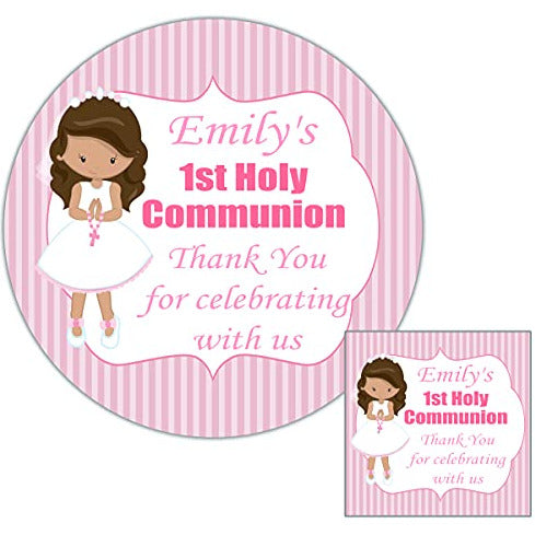 Personalised First Holy Communion Party Stickers Girl Pink