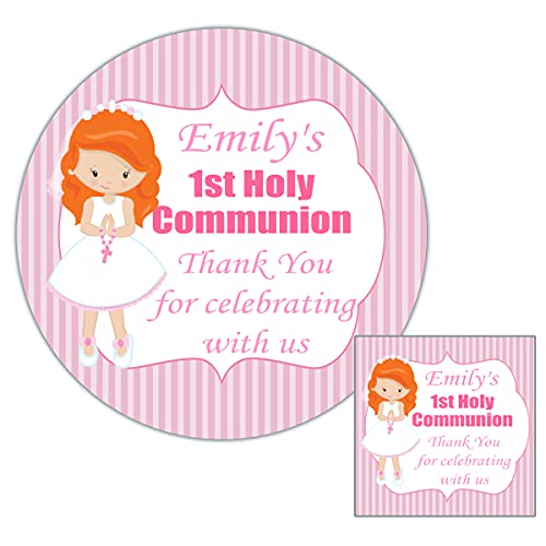 Personalised First Holy Communion Party Stickers Girl Pink