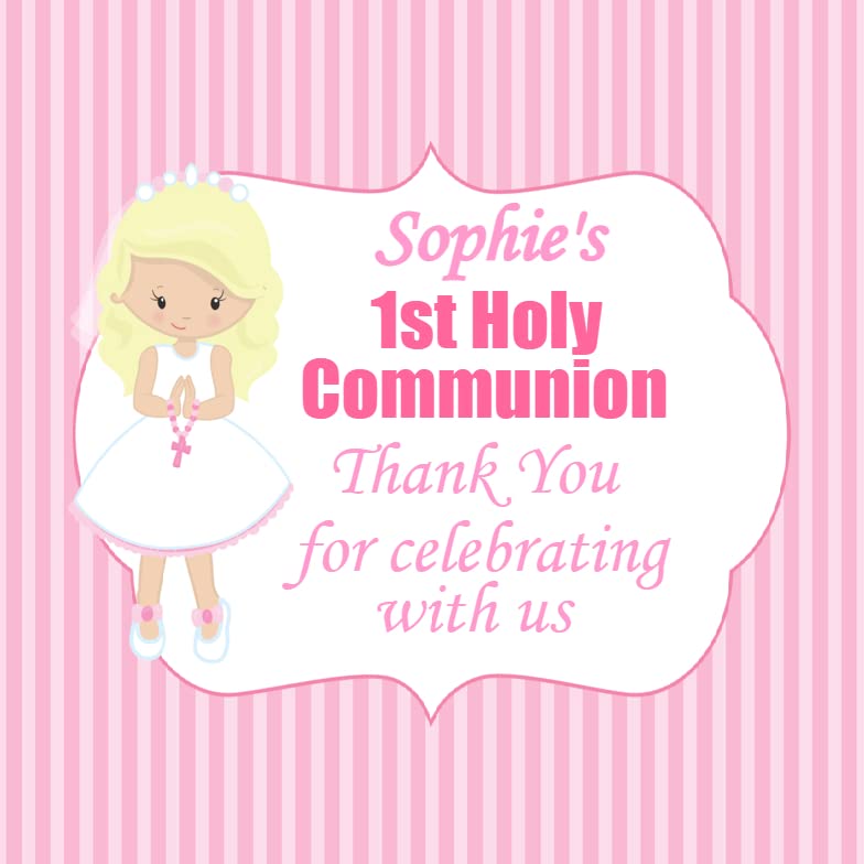 Personalised First Holy Communion Party Stickers Girl Pink