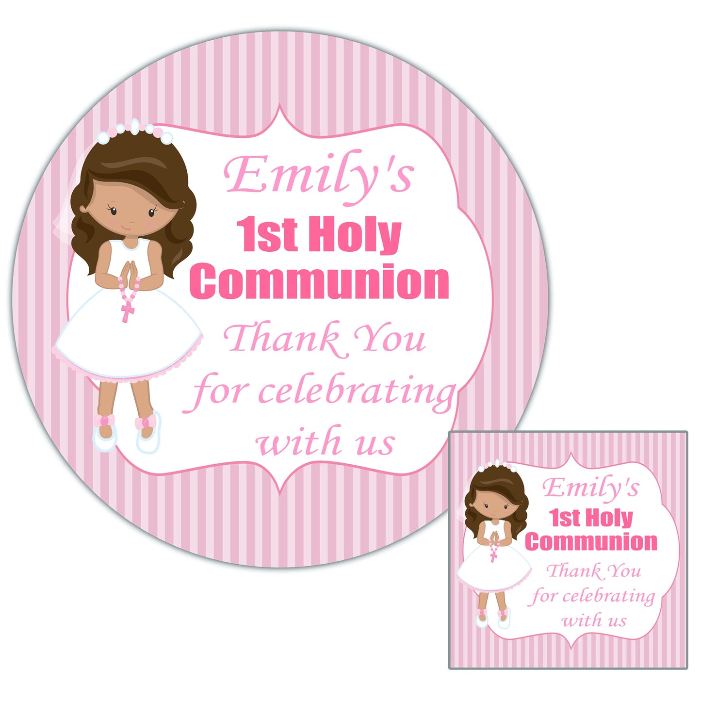 Personalised First Holy Communion Party Stickers Girl Pink