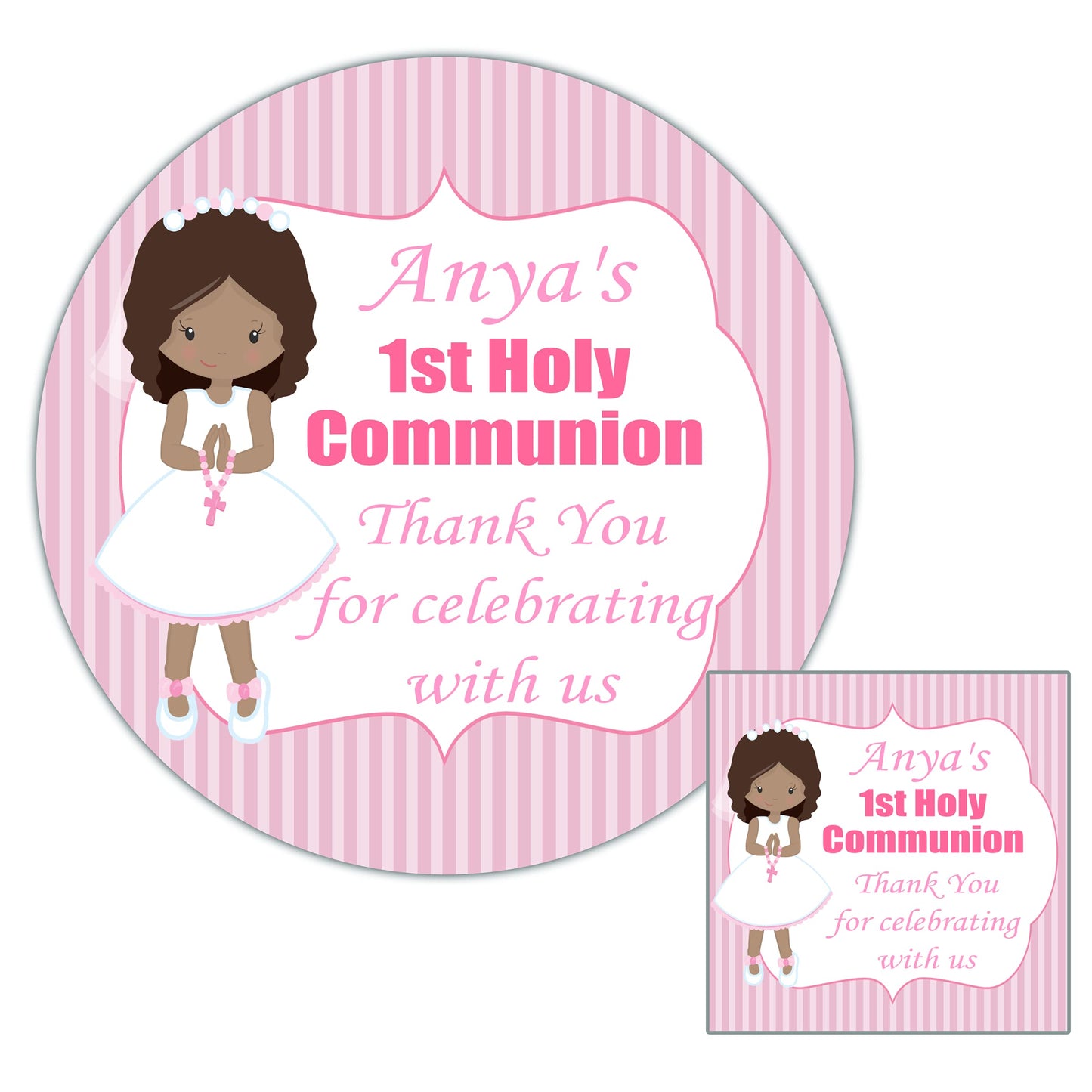 Personalised First Holy Communion Party Stickers Girl Pink