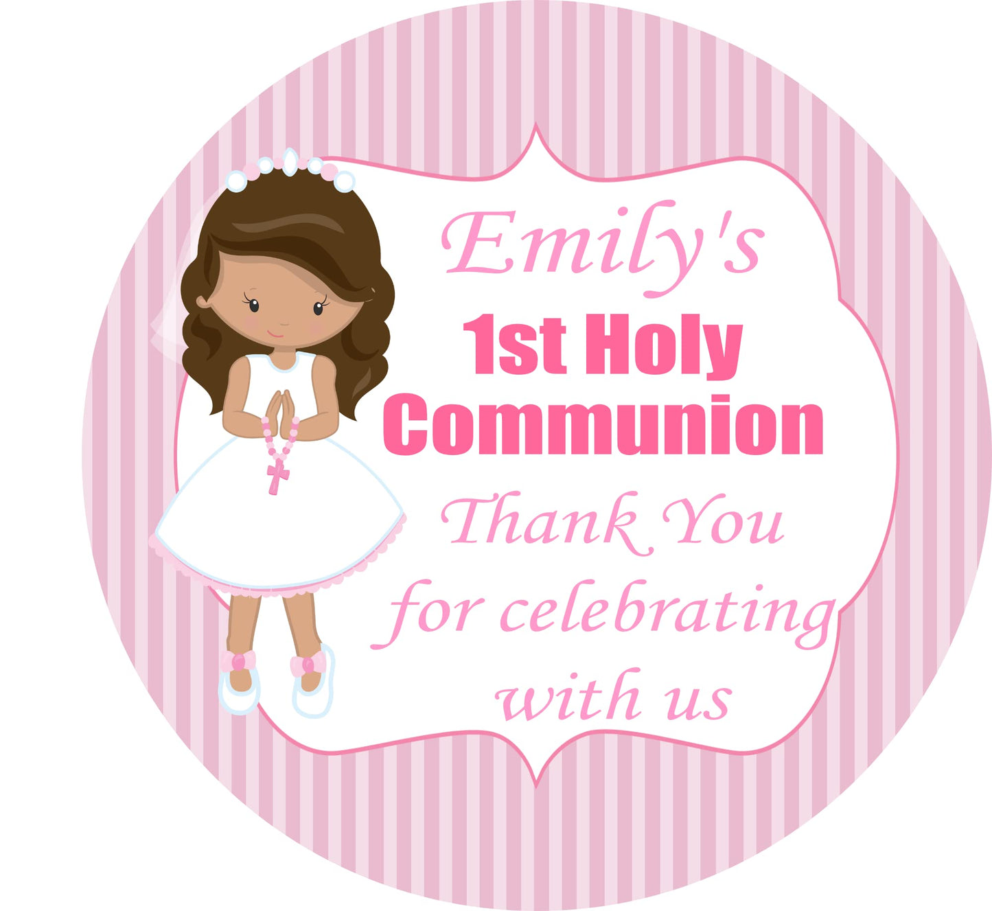 Personalised First Holy Communion Party Stickers Girl Pink