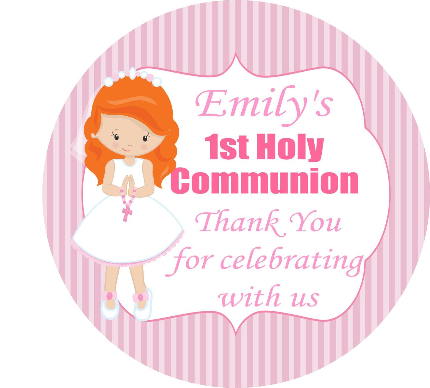 Personalised First Holy Communion Party Stickers Girl Pink