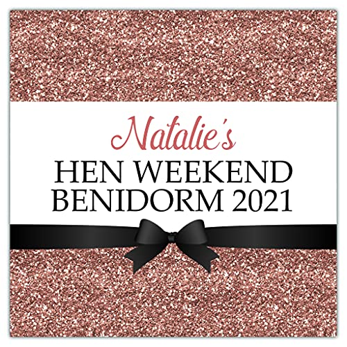Personalised Hen Night Party Stickers Rose Gold Printed Glitter Effect