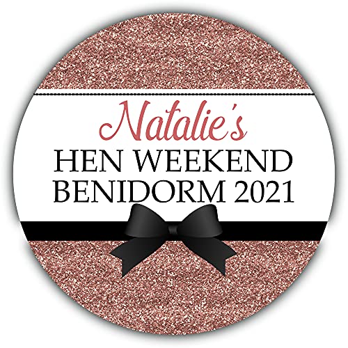 Personalised Hen Night Party Stickers Rose Gold Printed Glitter Effect