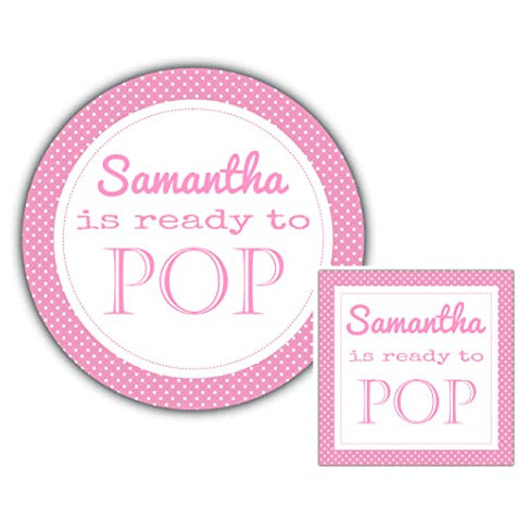 Personalised Baby Shower Stickers for Favours Party Bags Pink Ready to Pop
