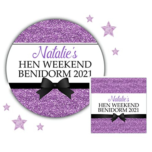 Personalised Hen Night Party Stickers Printed Glitter Effect Lilac