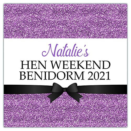 Personalised Hen Night Party Stickers Printed Glitter Effect Lilac