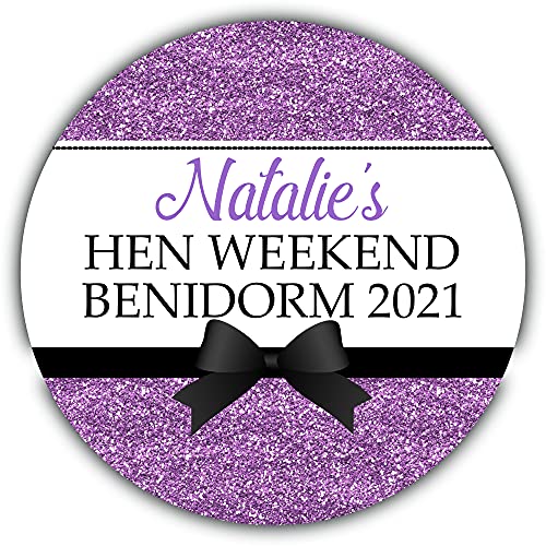 Personalised Hen Night Party Stickers Printed Glitter Effect Lilac