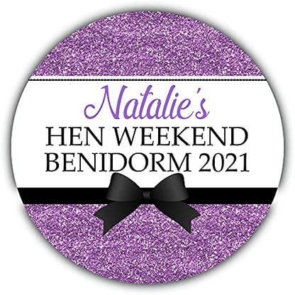 Personalised Hen Night Party Stickers Printed Glitter Effect Lilac