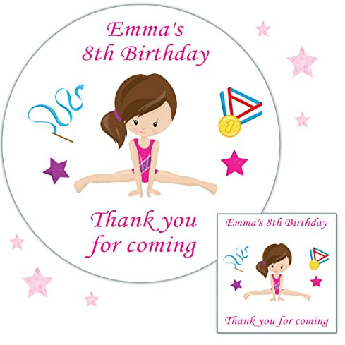 Personalised Birthday Party Stickers Gymnastics