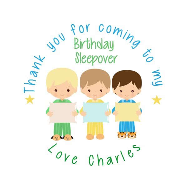 Personalised Birthday Party Stickers Boys Sleepover