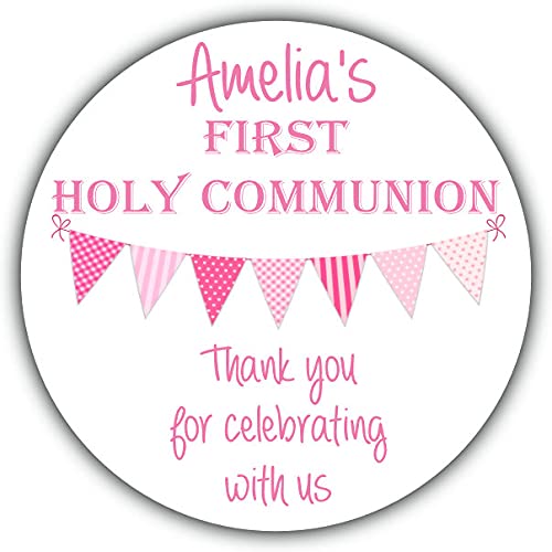 Personalised First Holy Communion Party Stickers  Pink Bunting