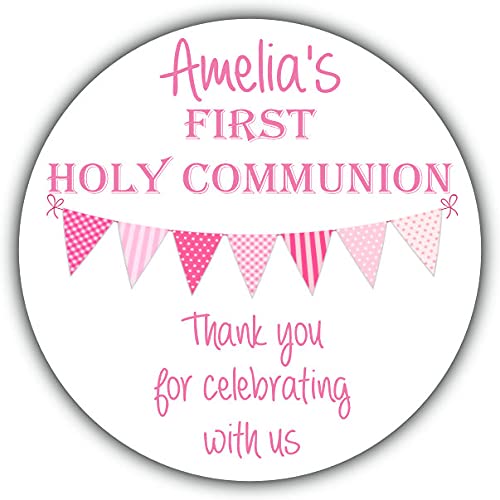 Personalised First Holy Communion Party Stickers Pink Bunting