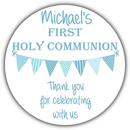 Personalised First Holy Communion Party Stickers Blue Bunting