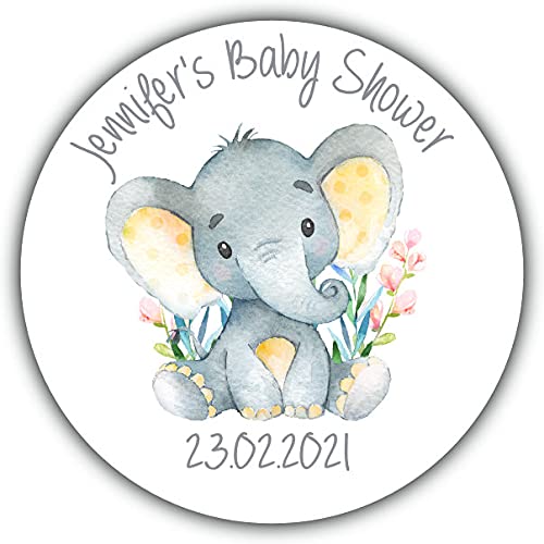 Personalised Baby Shower Party Stickers for Favours Party Bags Elephant