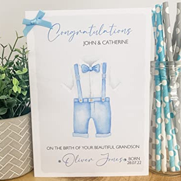 Personalised Congratulations New Baby Card For Parents Grandparents Son Grandson Boy Blue