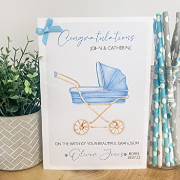 Personalised Congratulations New Baby Card For Parents Grandparents Boy