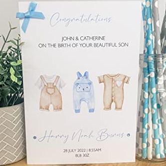 Personalised Congratulations New Baby Card For Parents Grandparents Son Grandson Boy Blue