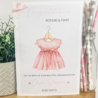 Personalised Congratulations New Baby Card For Parents Grandparents Daughter Granddaughter Girl Pink