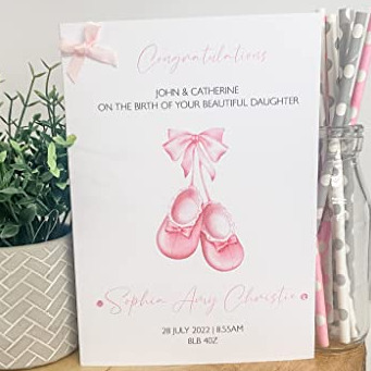 Personalised Congratulations New Baby Card For Parents Grandparents Daughter Granddaughter Girl Pink