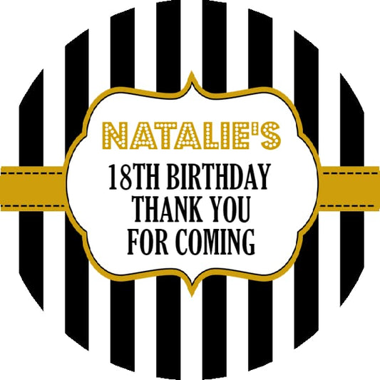 Personalised Birthday Party Stickers Gold Stripe