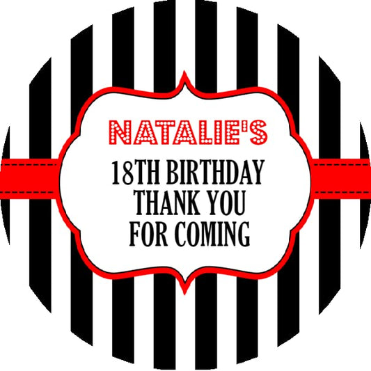 Personalised Birthday Party Stickers Red Stripe