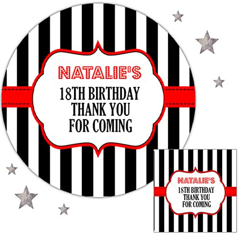 Personalised Birthday Party Stickers Red Stripe