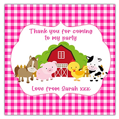 Personalised Birthday Party Stickers Gingham Pink Barn