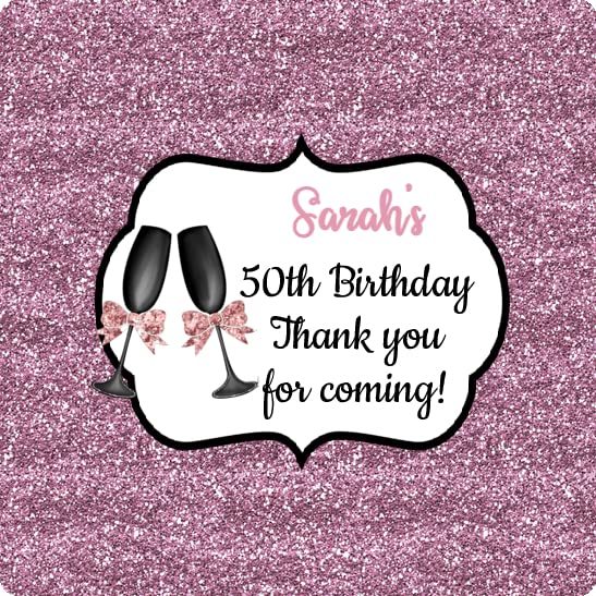 Personalised Birthday Party Stickers Pink Glitter Effect