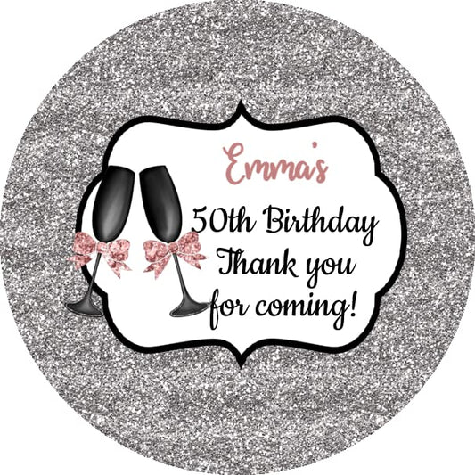 Personalised Birthday Party Stickers Silver Glitter Effect Celebration