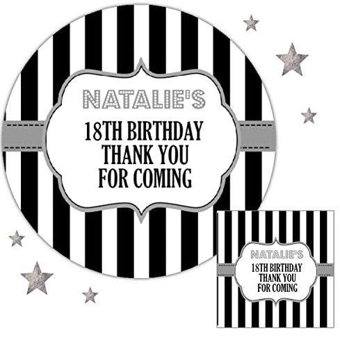 Personalised Birthday Party Stickers Silver Striped