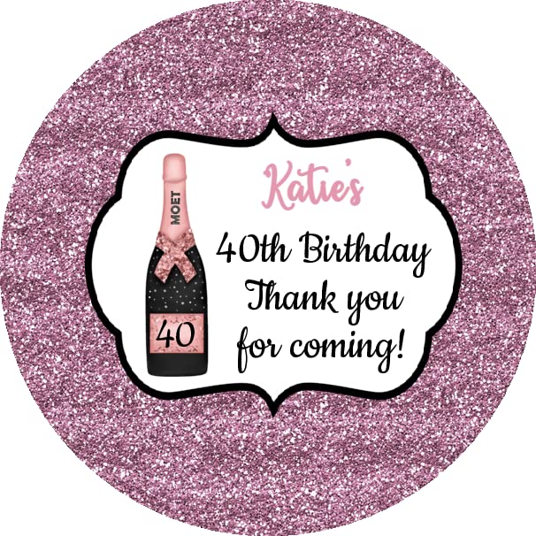 Personalised Birthday Party Stickers Pink Glitter
