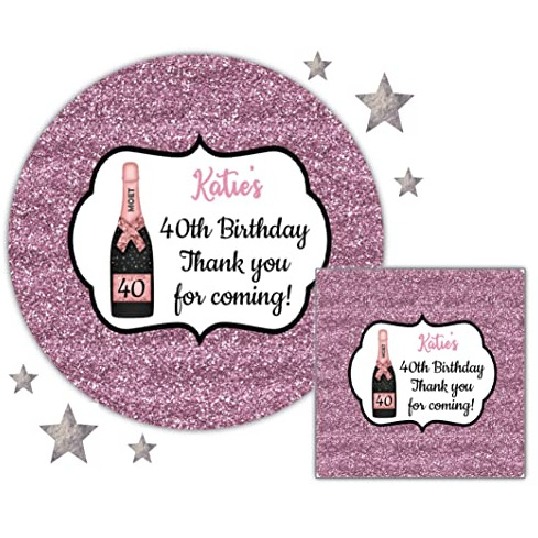 Personalised Birthday Party Stickers Pink Glitter