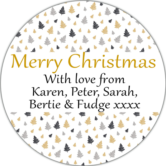 Personalised Christmas Stickers for Gift Present Wrapping Tags Black and Gold Trees