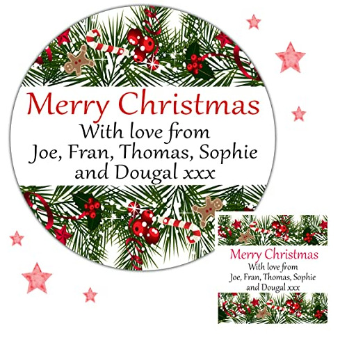 Personalised Christmas Stickers for Gift Present Wrapping Tags Christmas sprig Design