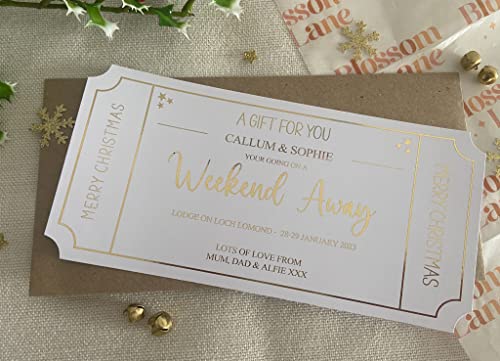 Personalised Foil Voucher Christmas Gift Card Weekend Away Present Surprise Reveal