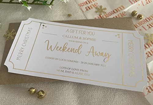 Personalised Foil Voucher Christmas Gift Card Weekend Away Present Surprise Reveal