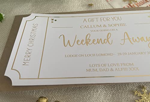 Personalised Foil Voucher Christmas Gift Card Weekend Away Present Surprise Reveal