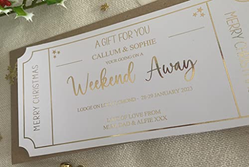 Personalised Foil Voucher Christmas Gift Card Weekend Away Present Surprise Reveal