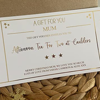 Personalised Foil Voucher Christmas Gift Card Afternoon Tea Present Surprise Reveal