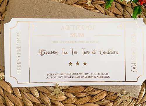 Personalised Foil Voucher Christmas Gift Card Afternoon Tea Present Surprise Reveal