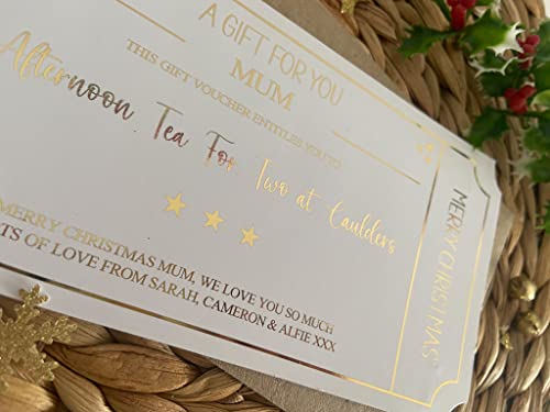 Personalised Foil Voucher Christmas Gift Card Afternoon Tea Present Surprise Reveal