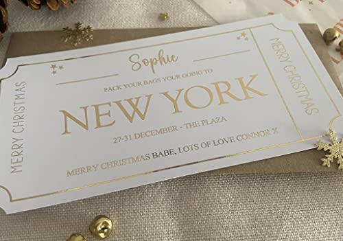 Personalised Foil Voucher Christmas Gift Card Trip Abroad Present Surprise Reveal
