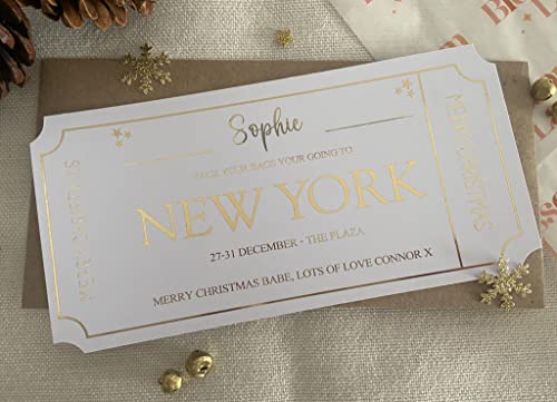 Personalised Foil Voucher Christmas Gift Card Trip Abroad Present Surprise Reveal