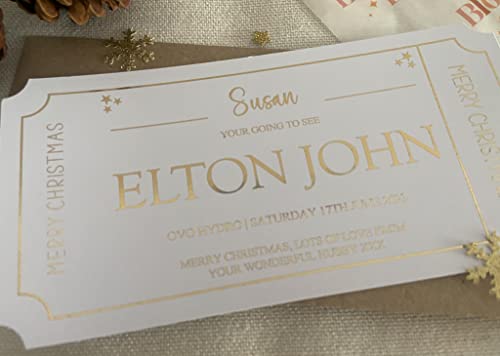 Personalised Foil Voucher Christmas Gift Card Concert Ticket Present Surprise Reveal