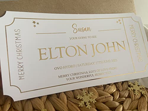 Personalised Foil Voucher Christmas Gift Card Concert Ticket Present Surprise Reveal